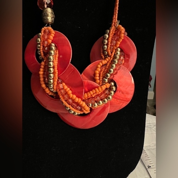 Shell Pearl Disc And Beaded Mini blings Hippie Boho Orange Necklace - Picture 4 of 7